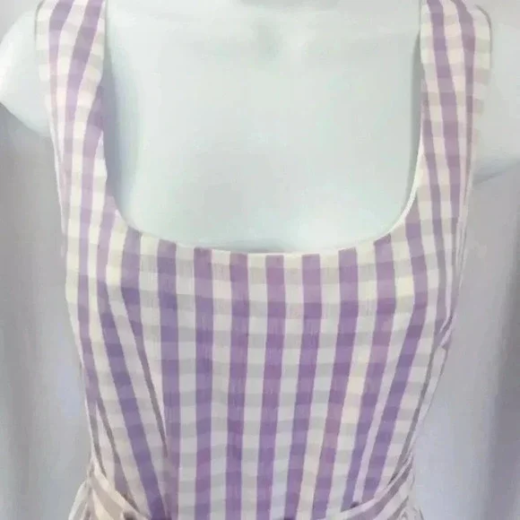 DKNY Lavender/White  Check Sleeveless Scoop Neck Dress - Picture 6 of 9